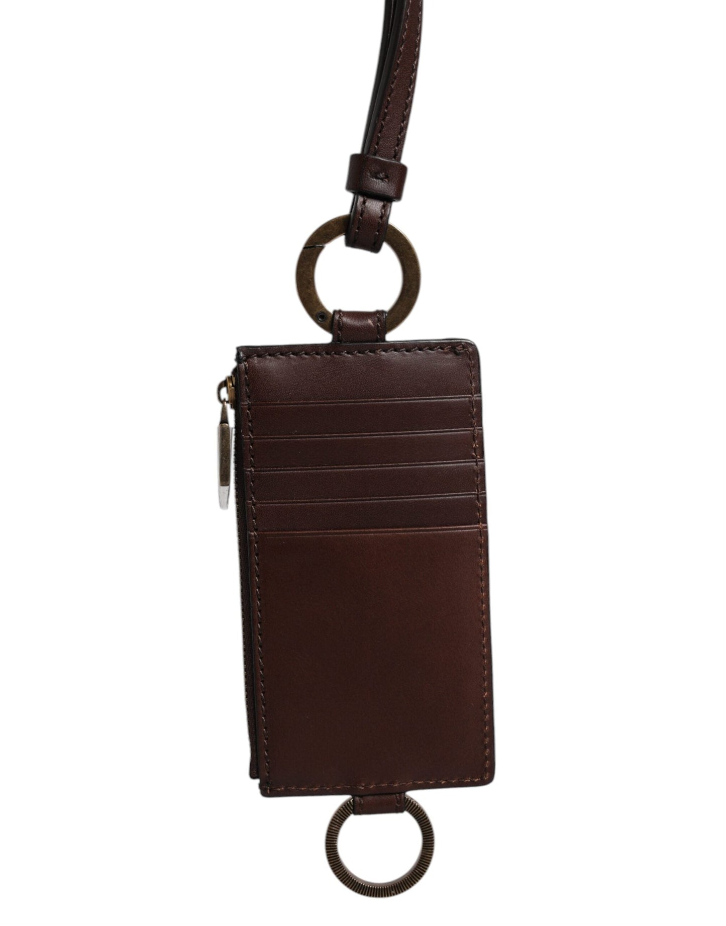 Dolce & Gabbana Brown Calf Leather Lanyard Logo Card Holder Men's Wallet