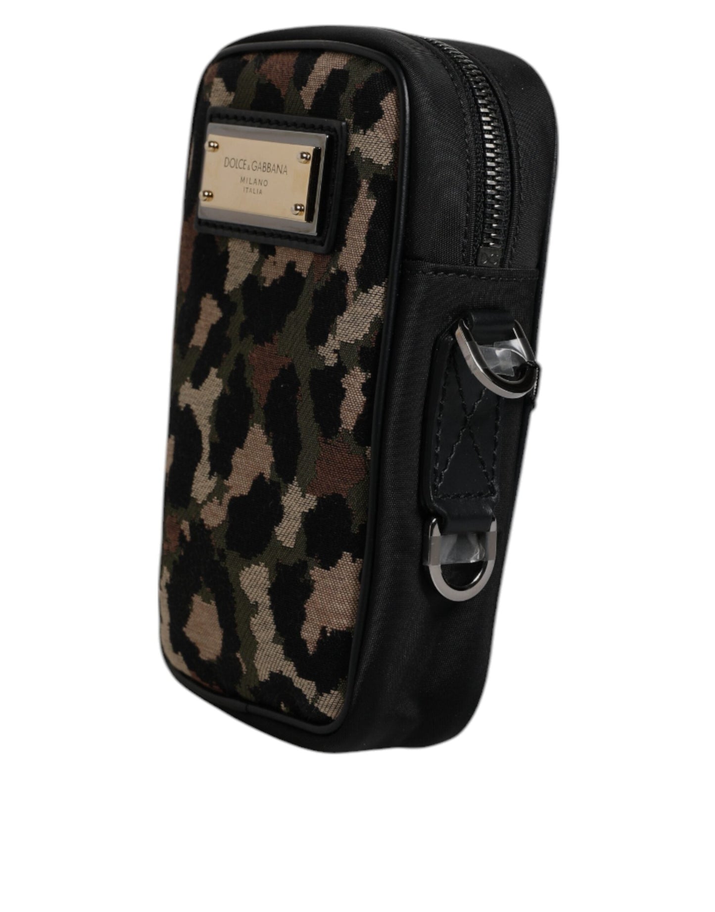 Dolce & Gabbana Multicolor Leopard Jacquard Logo Plaque Neck Strap Men's Bag ()