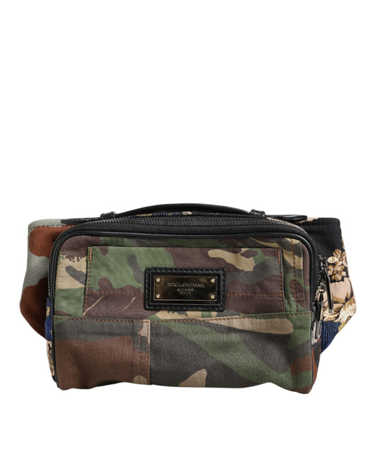 Dolce & Gabbana Multicolor Camouflage Patchwork Logo Waist Fanny Pack Men's Bag