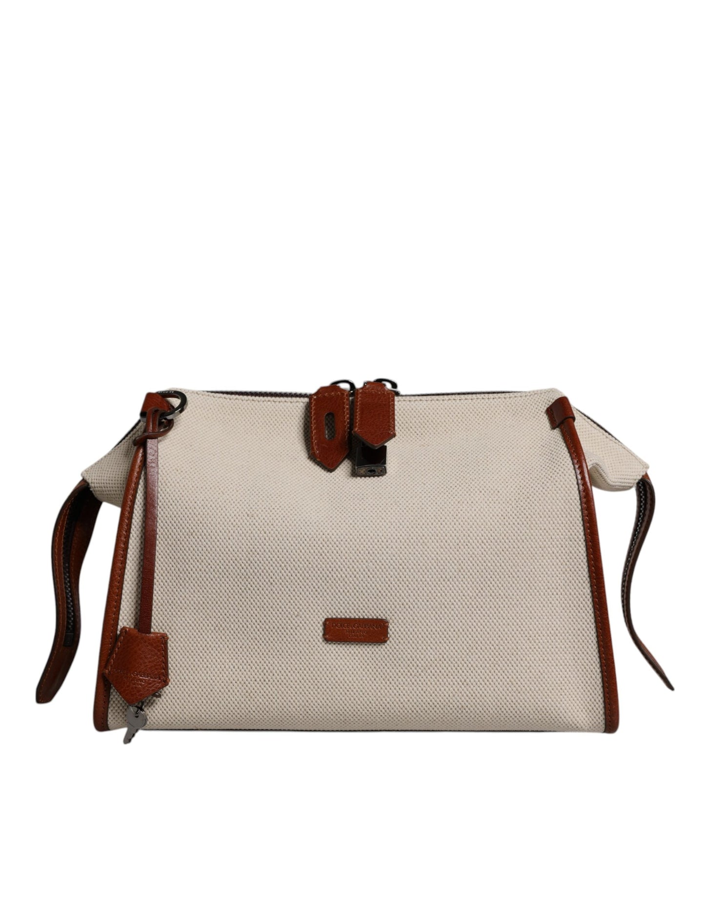 Dolce & Gabbana Beige Brown Cotton Leather Duffle Shoulder Men's Bag ()