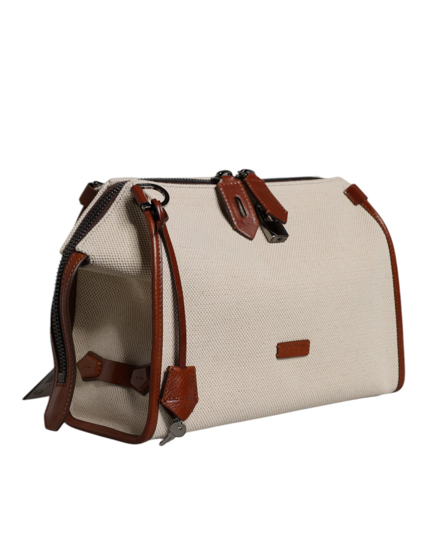 Dolce & Gabbana Beige Brown Cotton Leather Duffle Shoulder Men's Bag ()