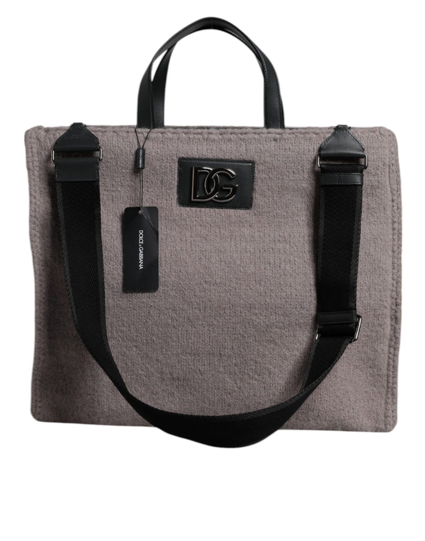Dolce & Gabbana Grey Alpaca Wool Logo Plaque Tote Shoulder Men's Bag