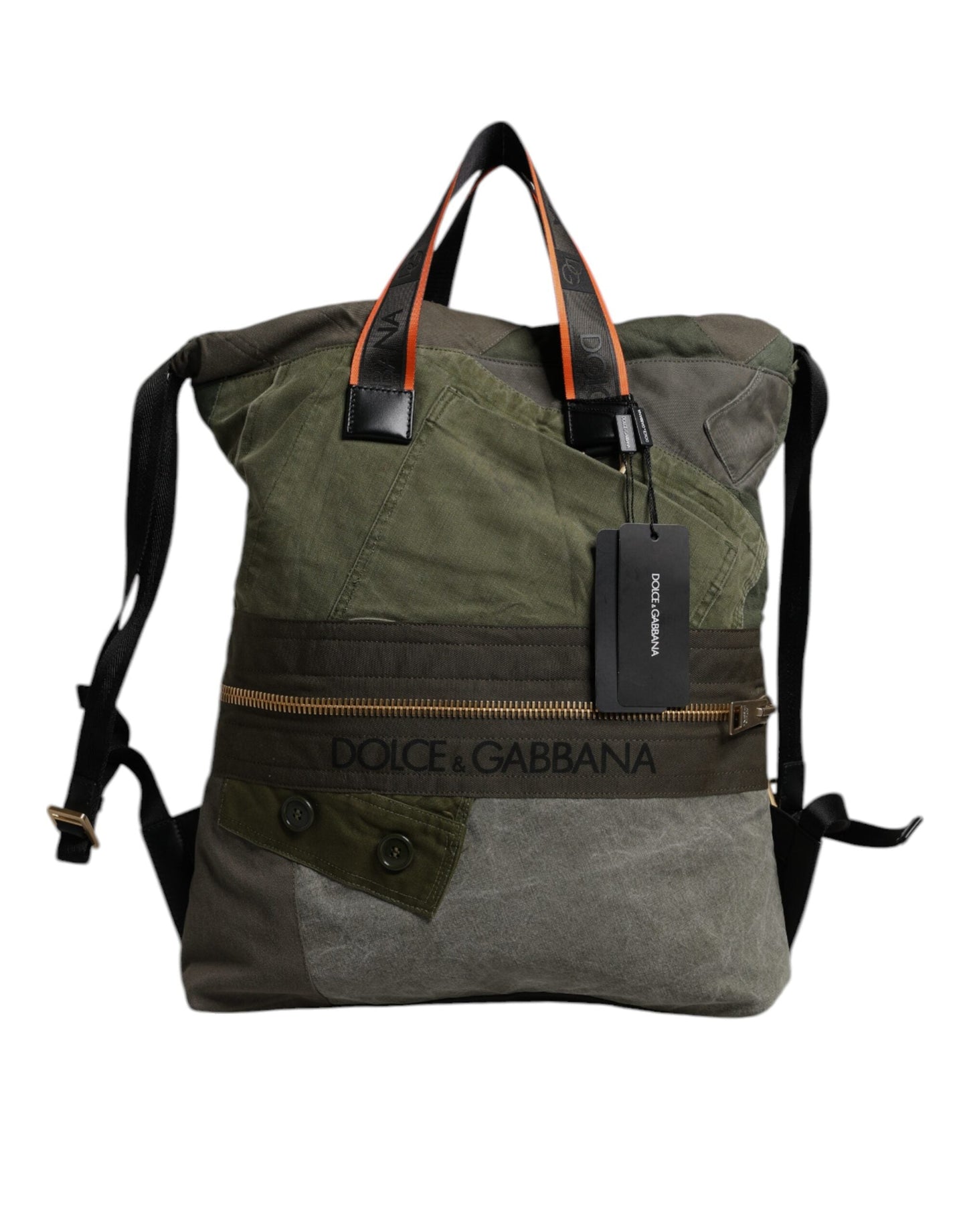 Dolce & Gabbana Military Green Patchwork Rucksack Backpack Men's Bag