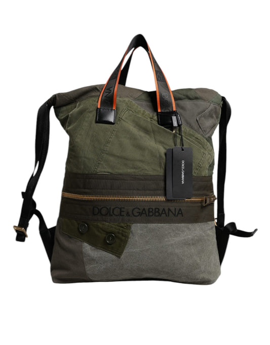 Dolce & Gabbana Military Green Patchwork Rucksack Backpack Men's Bag