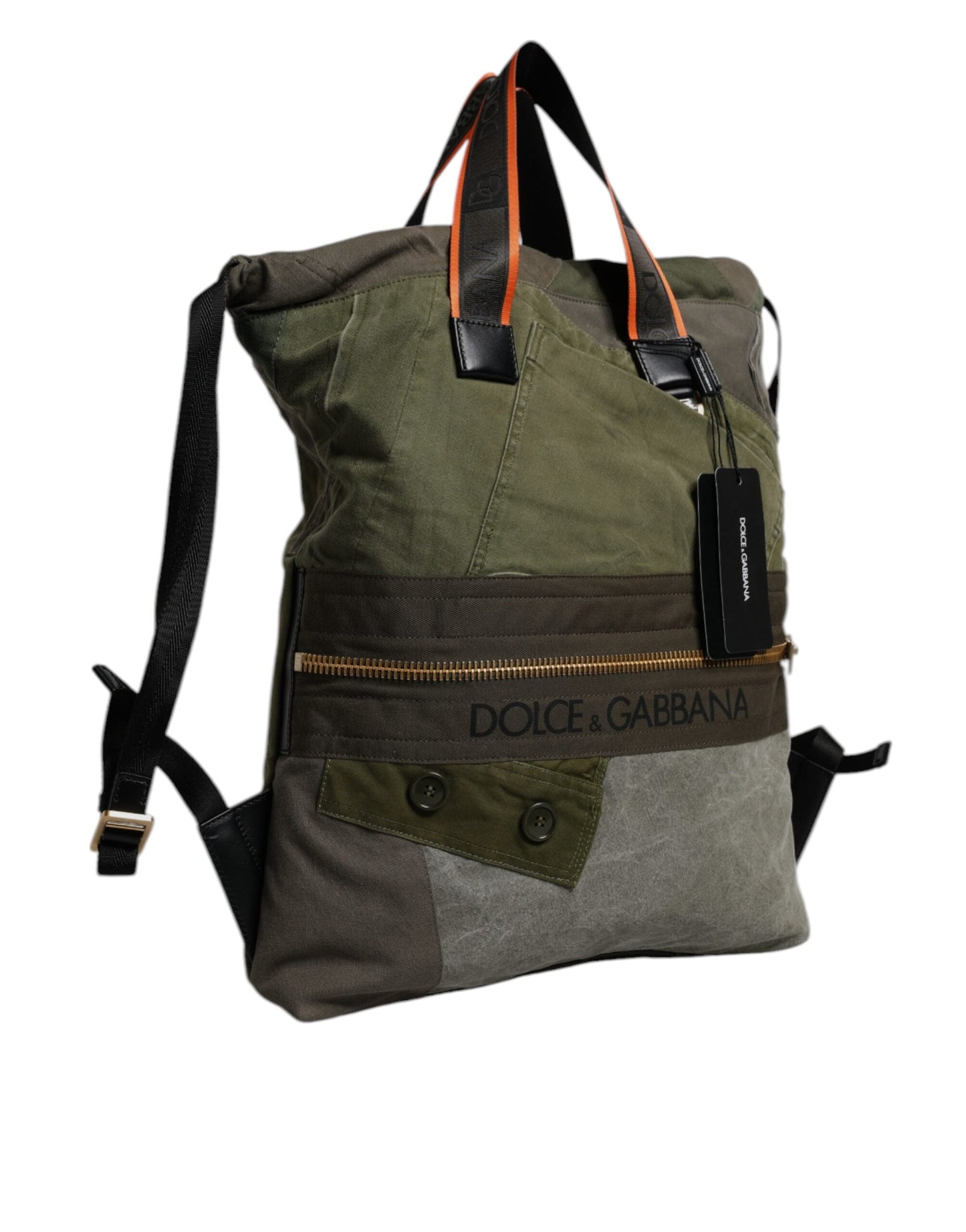 Dolce & Gabbana Military Green Patchwork Rucksack Backpack Men's Bag
