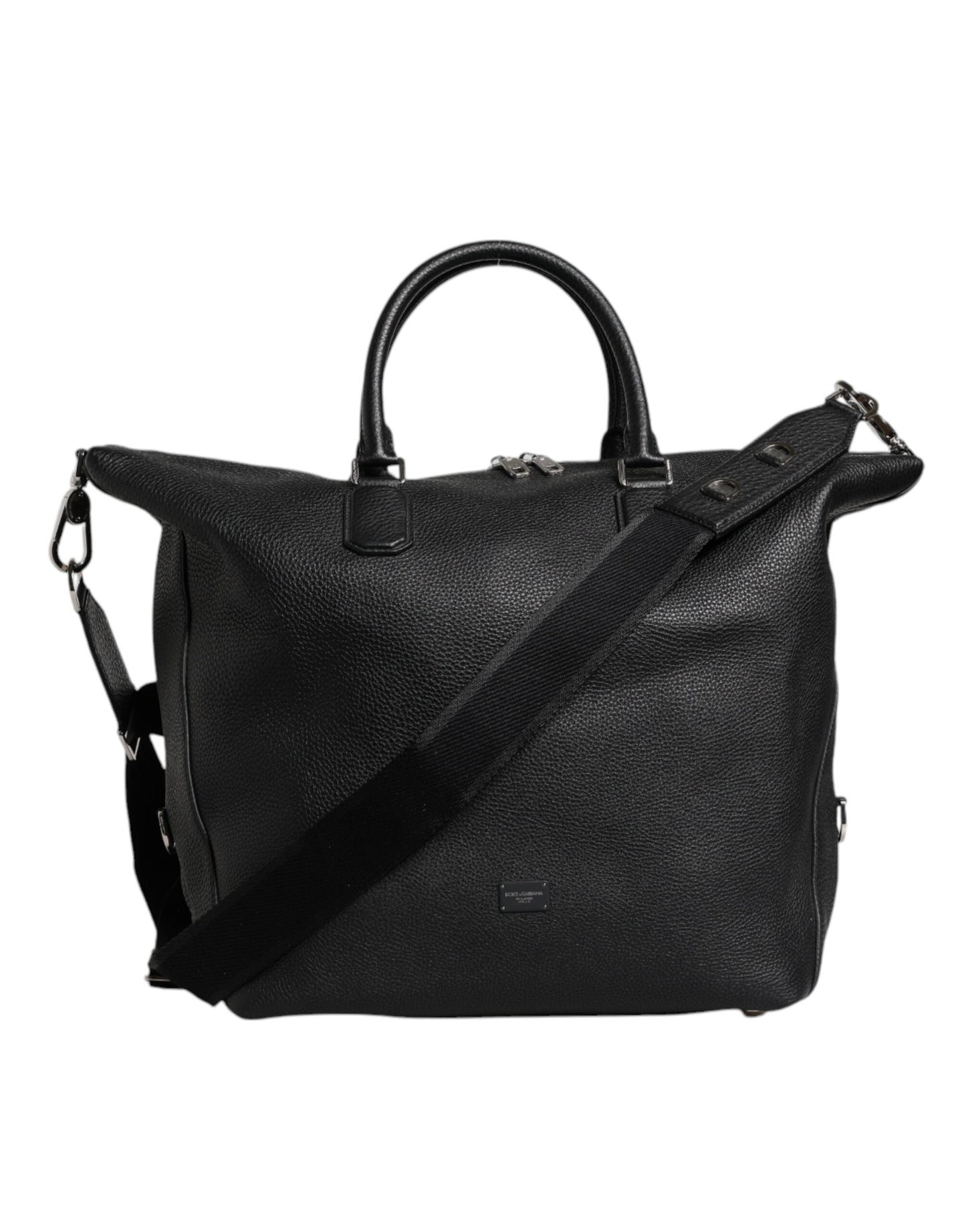 Dolce & Gabbana Black Calfskin Leather Hand Shoulder Duffle Men's Bag