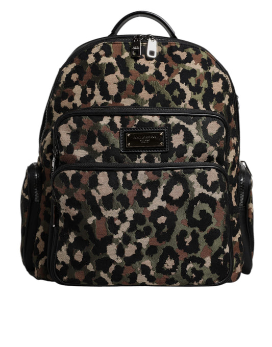 Dolce & Gabbana Multicolor Leopard Print DG Logo Plaque Men Backpack Men's Bag