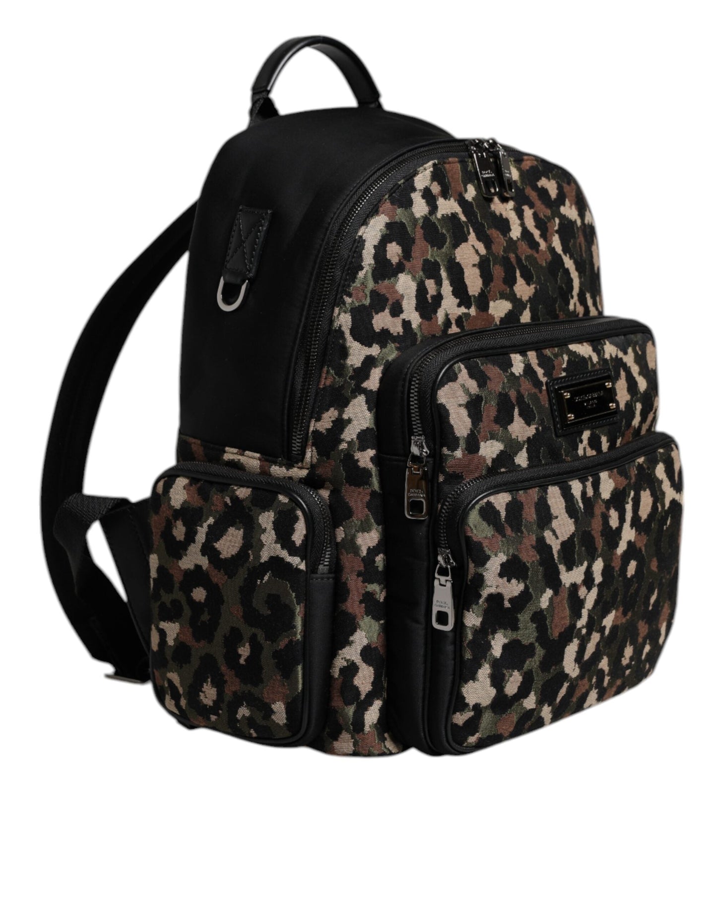 Dolce & Gabbana Multicolor Leopard Print DG Logo Plaque Men Backpack Men's Bag
