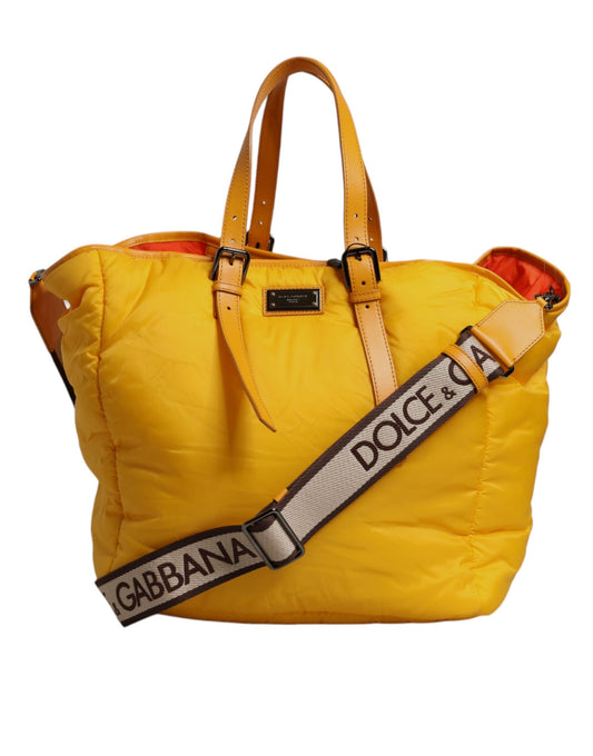Dolce & Gabbana Yellow Orange Nylon Logo Plaque Hand Shoulder Duffle Men's Bag