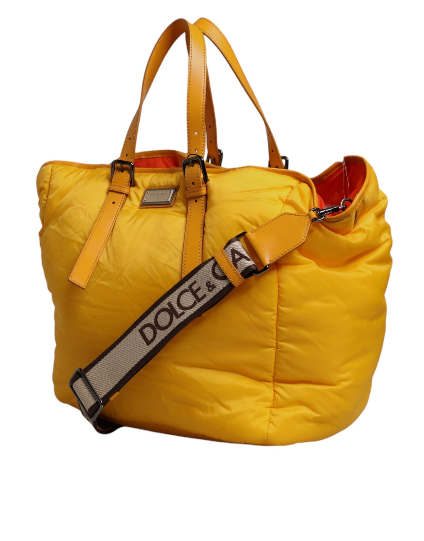 Dolce & Gabbana Yellow Orange Nylon Logo Plaque Hand Shoulder Duffle Men's Bag