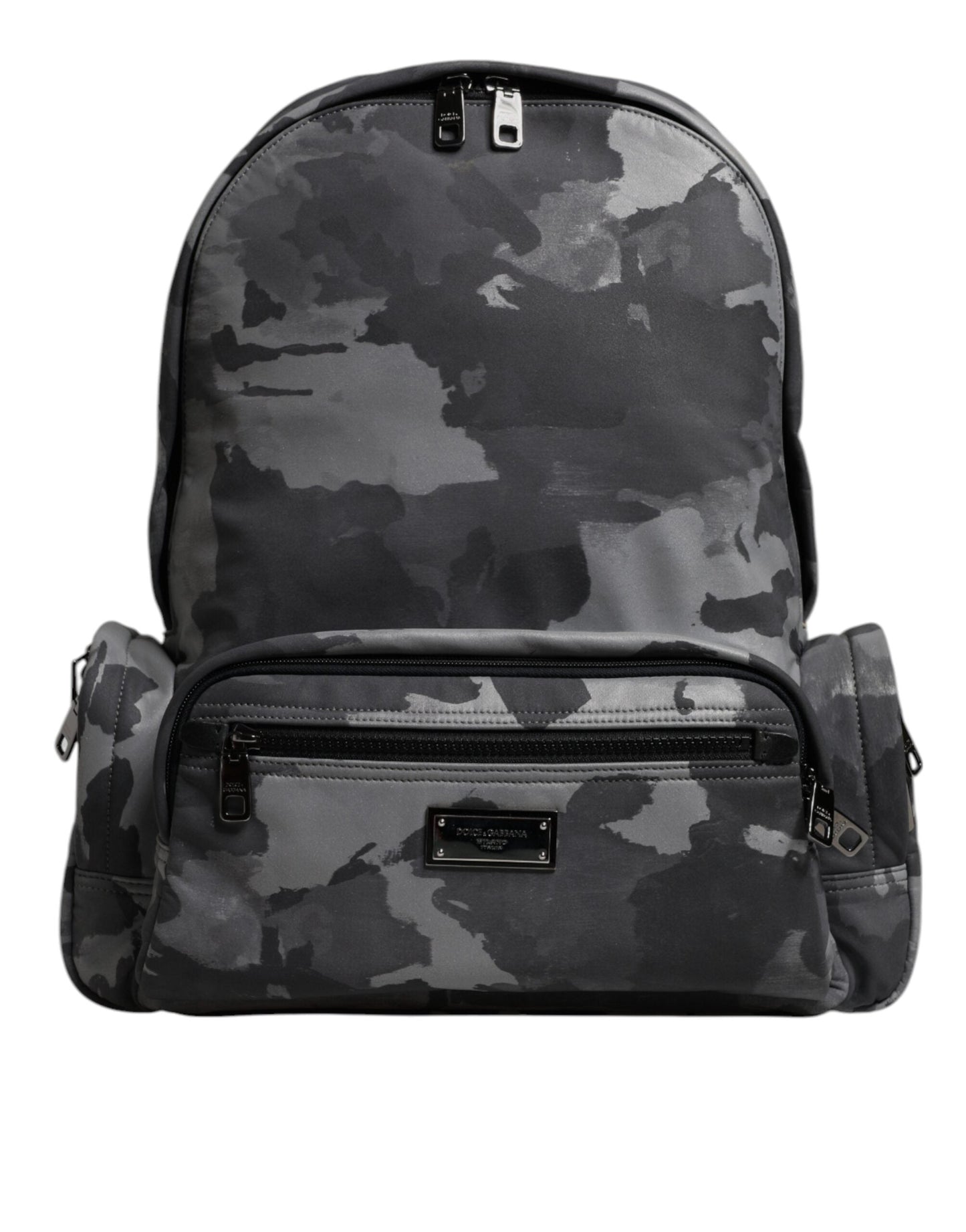 Dolce & Gabbana Gray Cotton Camouflage Logo Plaque Backpack Men's Bag