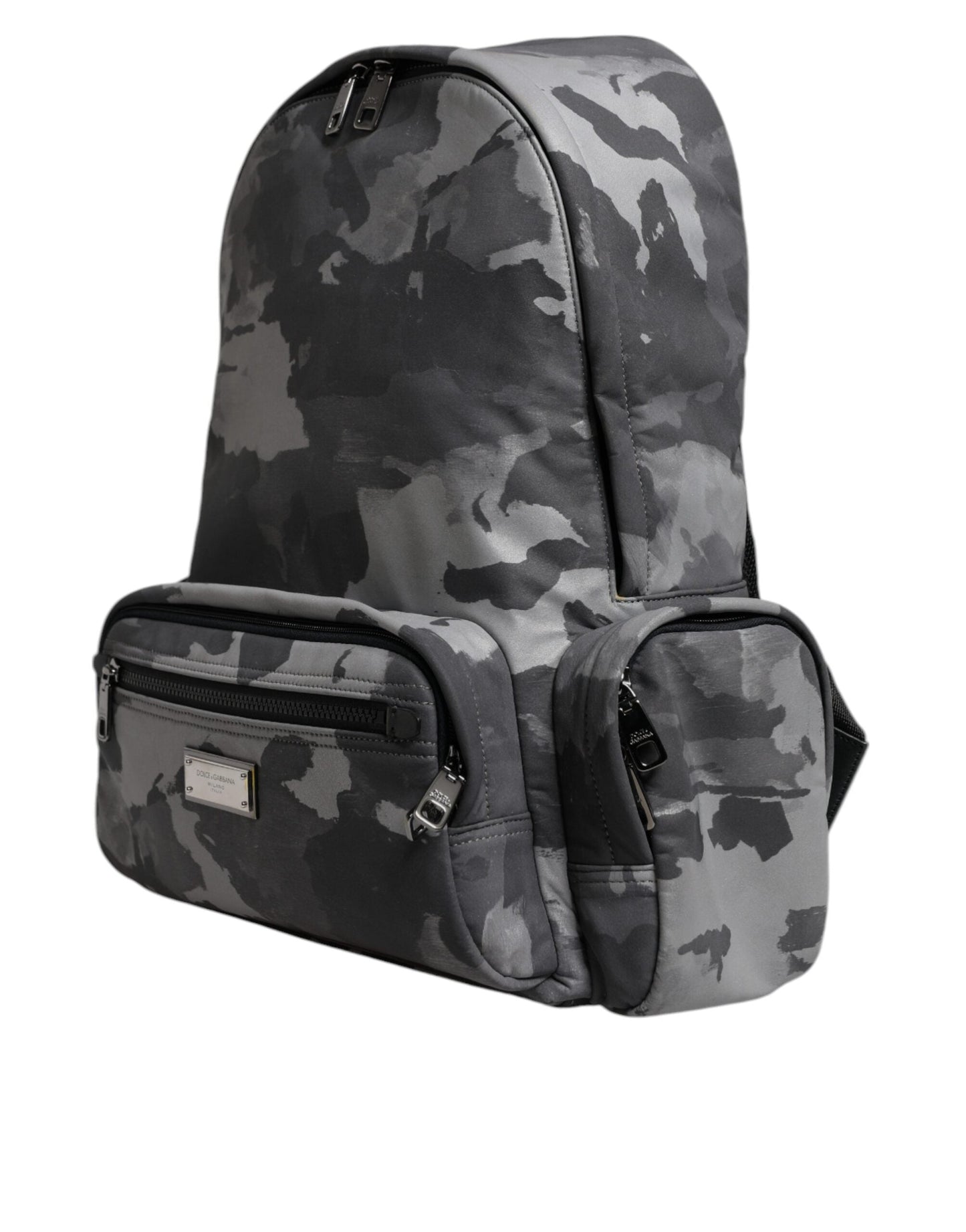 Dolce & Gabbana Gray Cotton Camouflage Logo Plaque Backpack Men's Bag