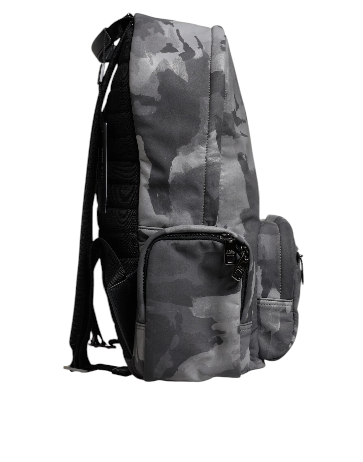 Dolce & Gabbana Gray Cotton Camouflage Logo Plaque Backpack Men's Bag