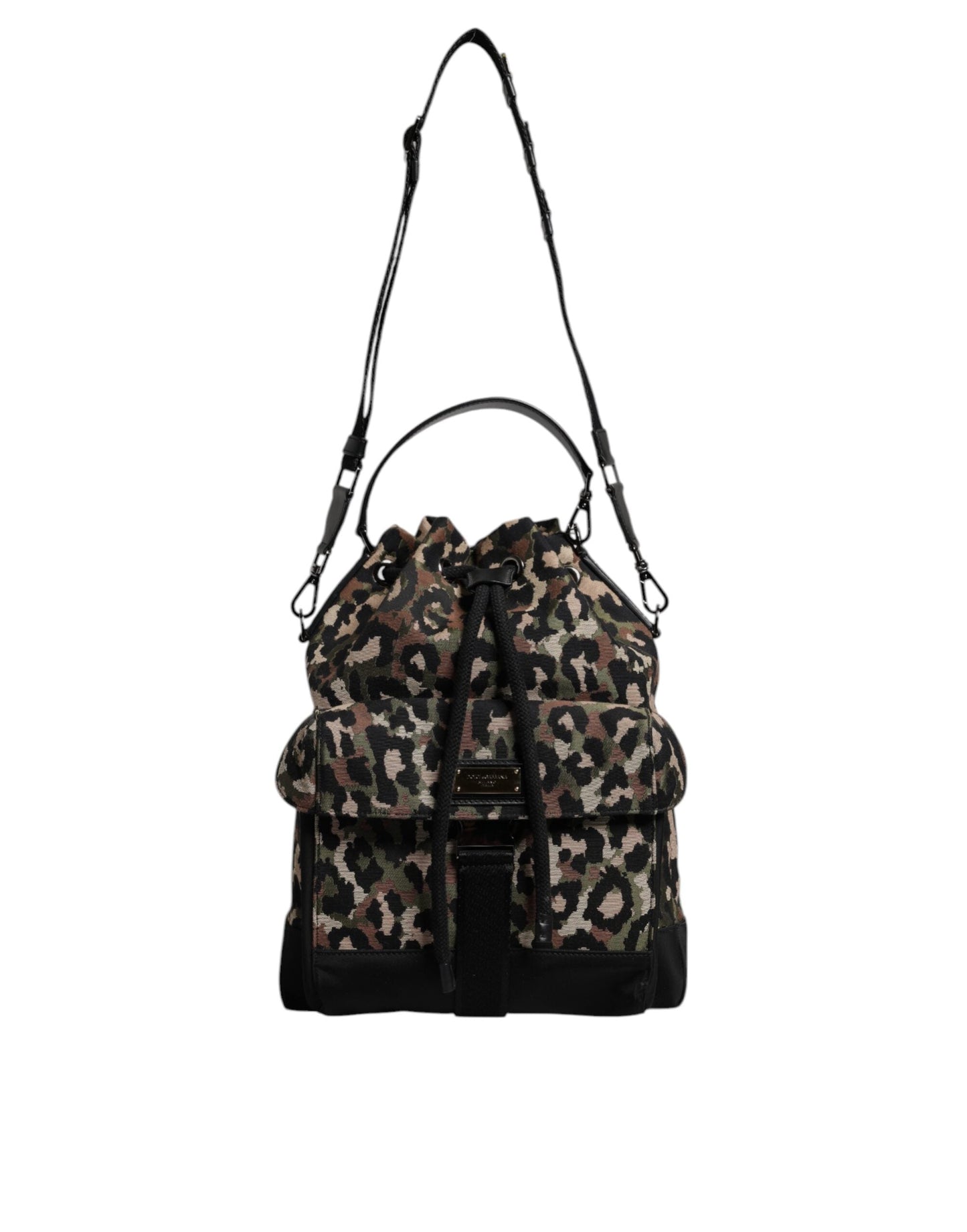 Dolce & Gabbana Multicolor Leopard Cotton Shoulder Bucket Men's Bag