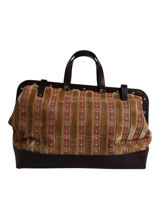 Dolce & Gabbana Beige Maroon Velvet Leather Jacquard Travel HandMen's Men's Bag ()