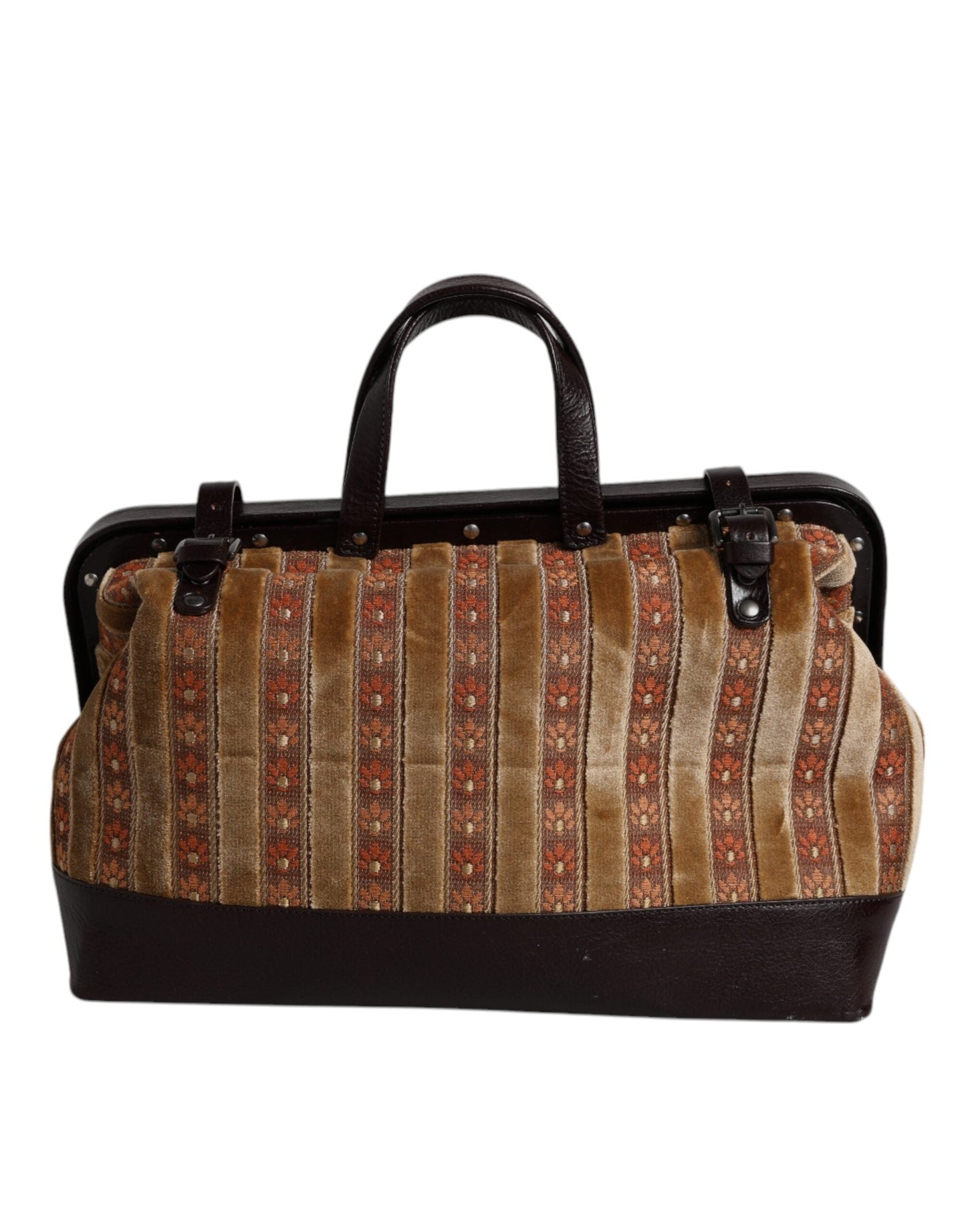 Dolce & Gabbana Beige Maroon Velvet Leather Jacquard Travel HandMen's Men's Bag ()