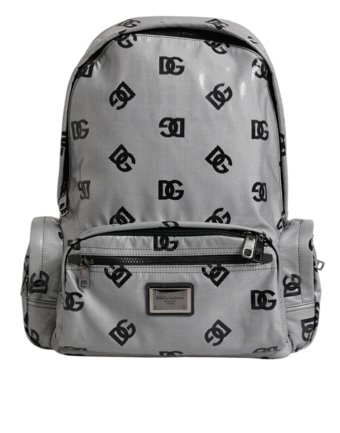 Dolce & Gabbana Polyester Gray Black DG Logo Plaque Backpack Men's Bag
