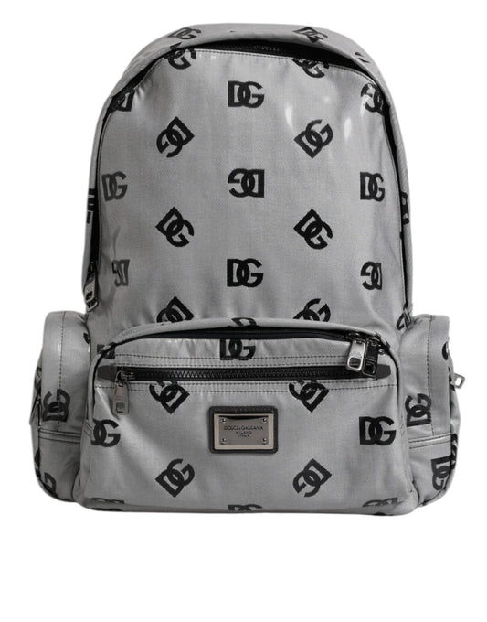 Dolce & Gabbana Polyester Gray Black DG Logo Plaque Backpack Men's Bag