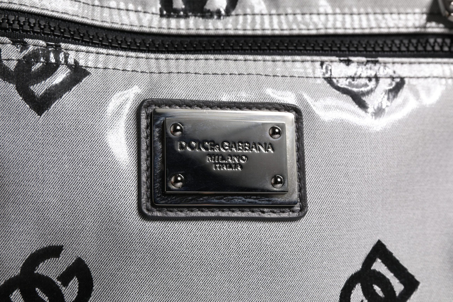 Dolce & Gabbana Polyester Gray Black DG Logo Plaque Backpack Men's Bag