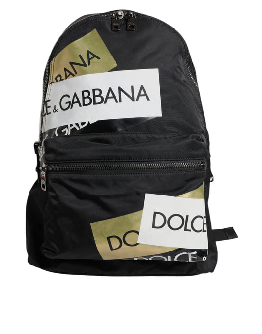 Dolce & Gabbana Black Logo Tape Polyamide School Travel Backpack Men's Bag