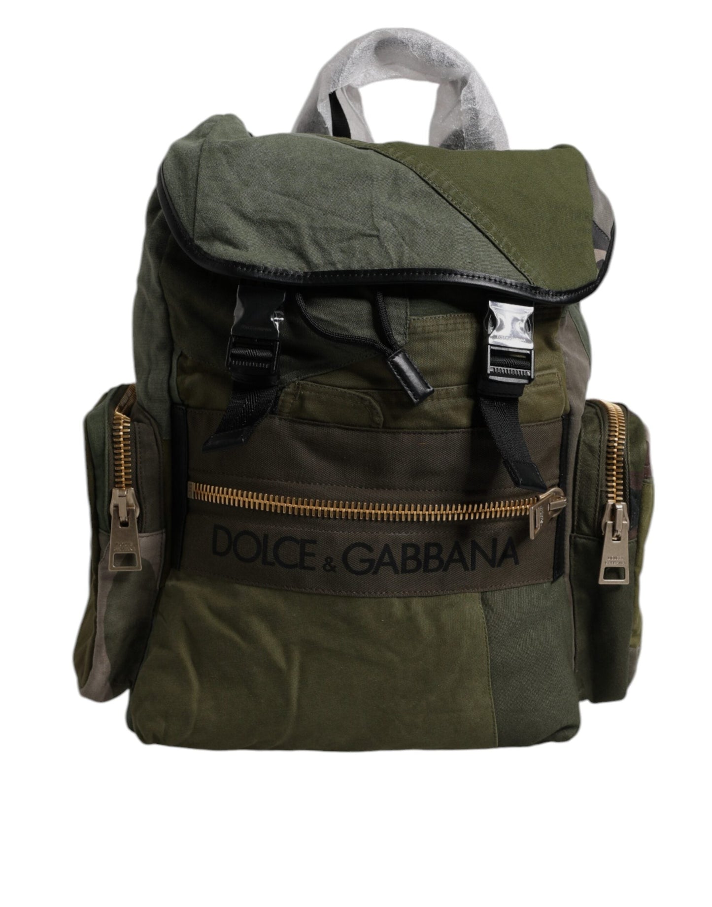 Dolce & Gabbana Military Green Patchwork Travel Backpack Men's Bag