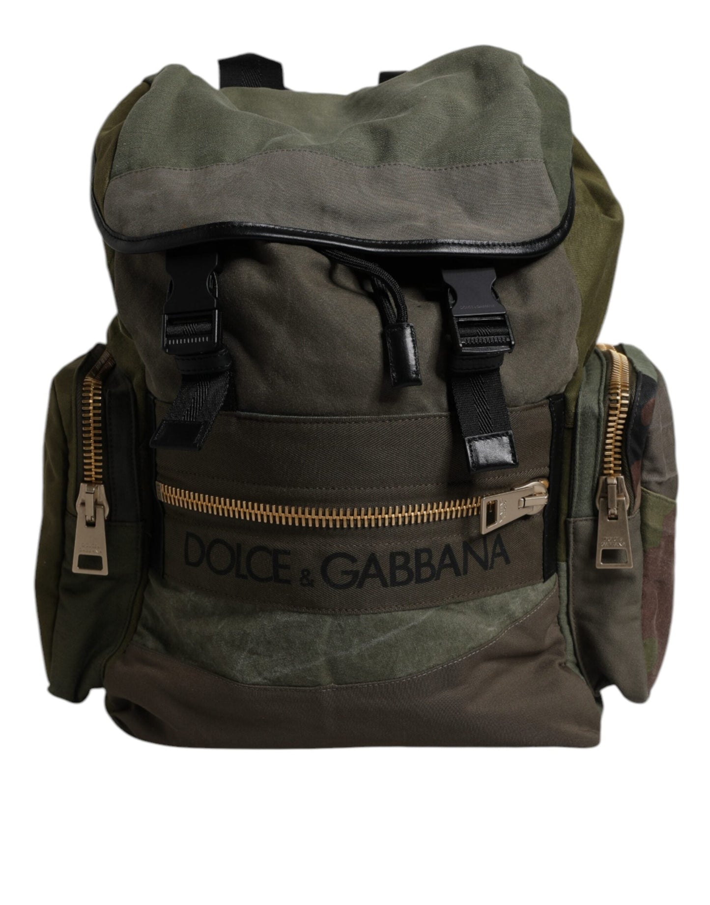 Dolce & Gabbana Military Green Patchwork School Backpack Men's Bag