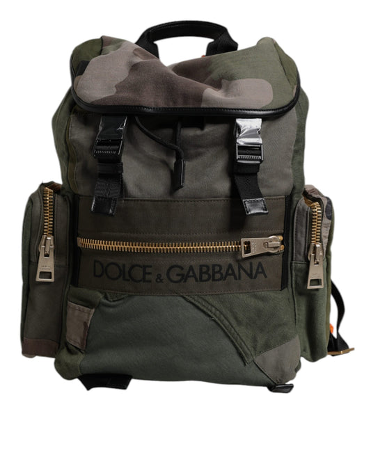 Dolce & Gabbana Military Green Patchwork Travel Backpack Men's Bag