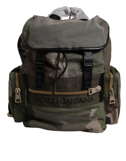 Dolce & Gabbana Military Green Patchwork School Backpack Men's Bag