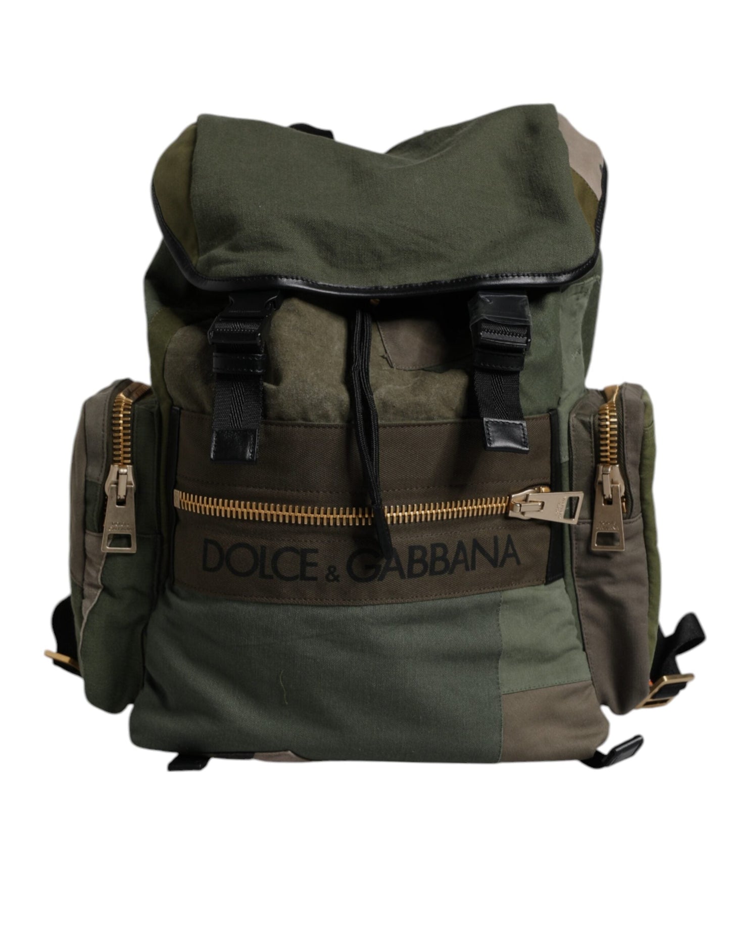 Dolce & Gabbana Military Green Patchwork School Backpack Men's Bag