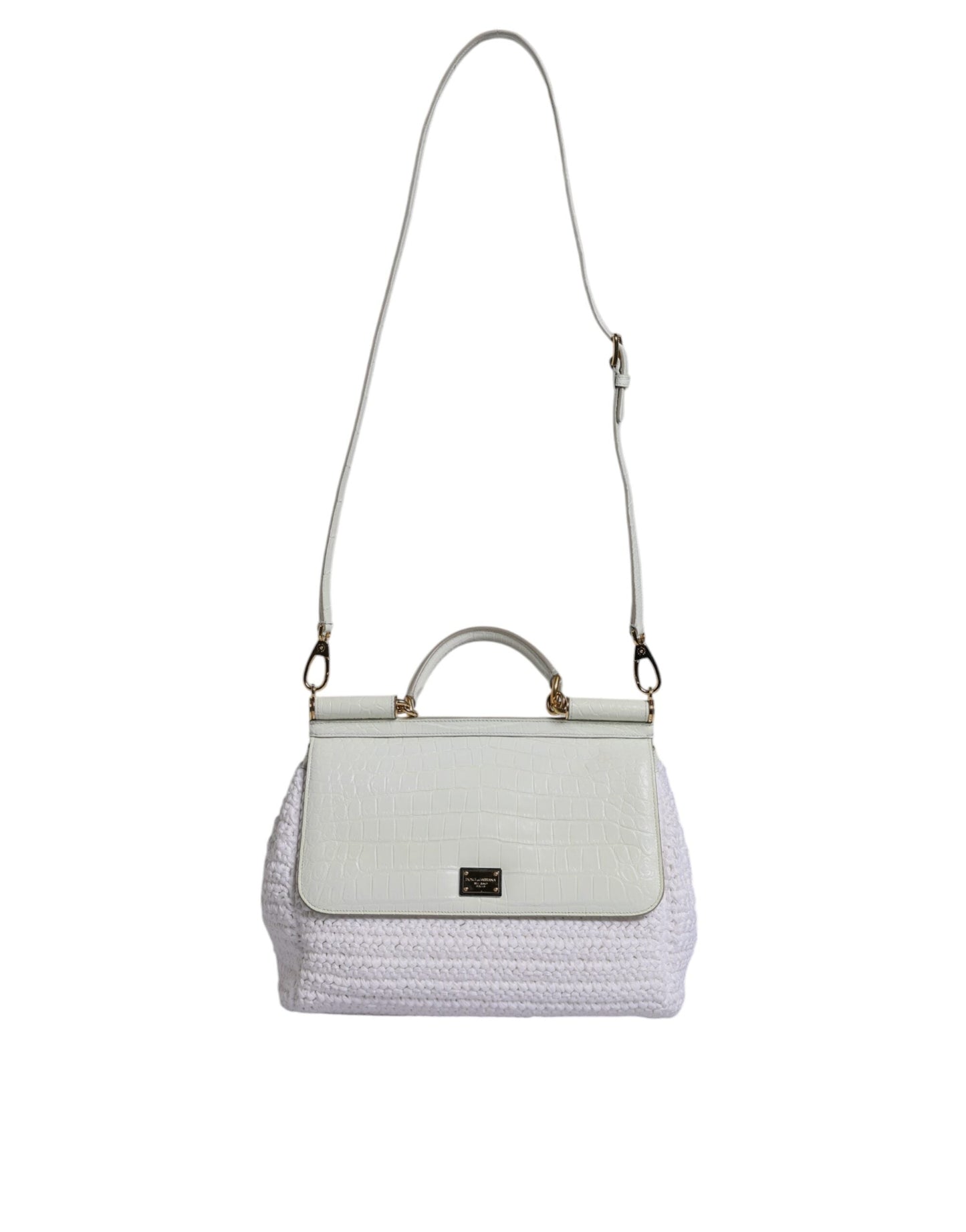Dolce & Gabbana White Rafia Leather Top Handle Crossbody Women's Bag ()