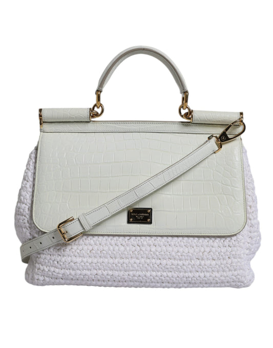 Dolce & Gabbana White Rafia Leather Top Handle Crossbody Women's Bag ()