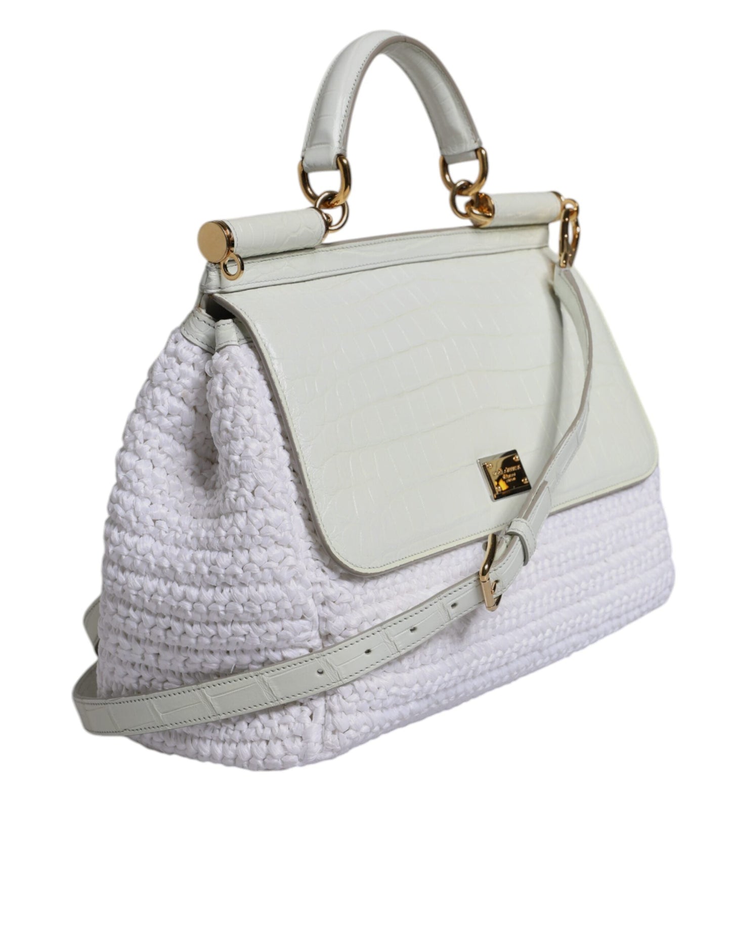 Dolce & Gabbana White Rafia Leather Top Handle Crossbody Women's Bag ()