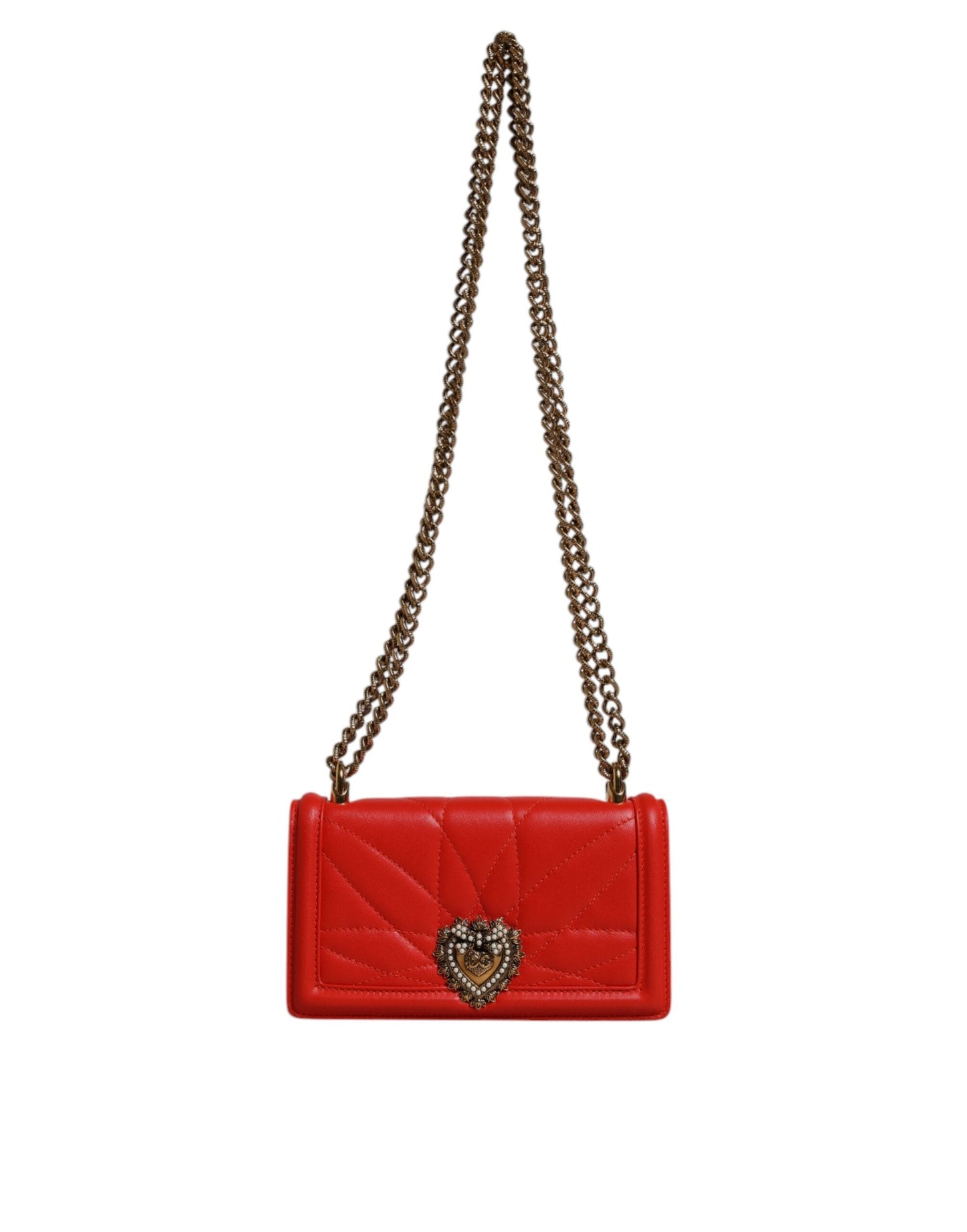 Dolce & Gabbana Red Quilted Devotion Crossbody Chain Phone Cover Women's Bag