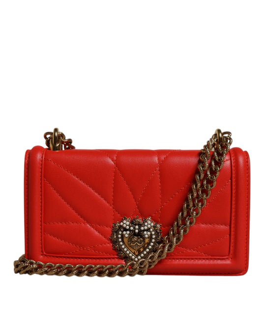 Dolce & Gabbana Red Quilted Devotion Crossbody Chain Phone Cover Women's Bag