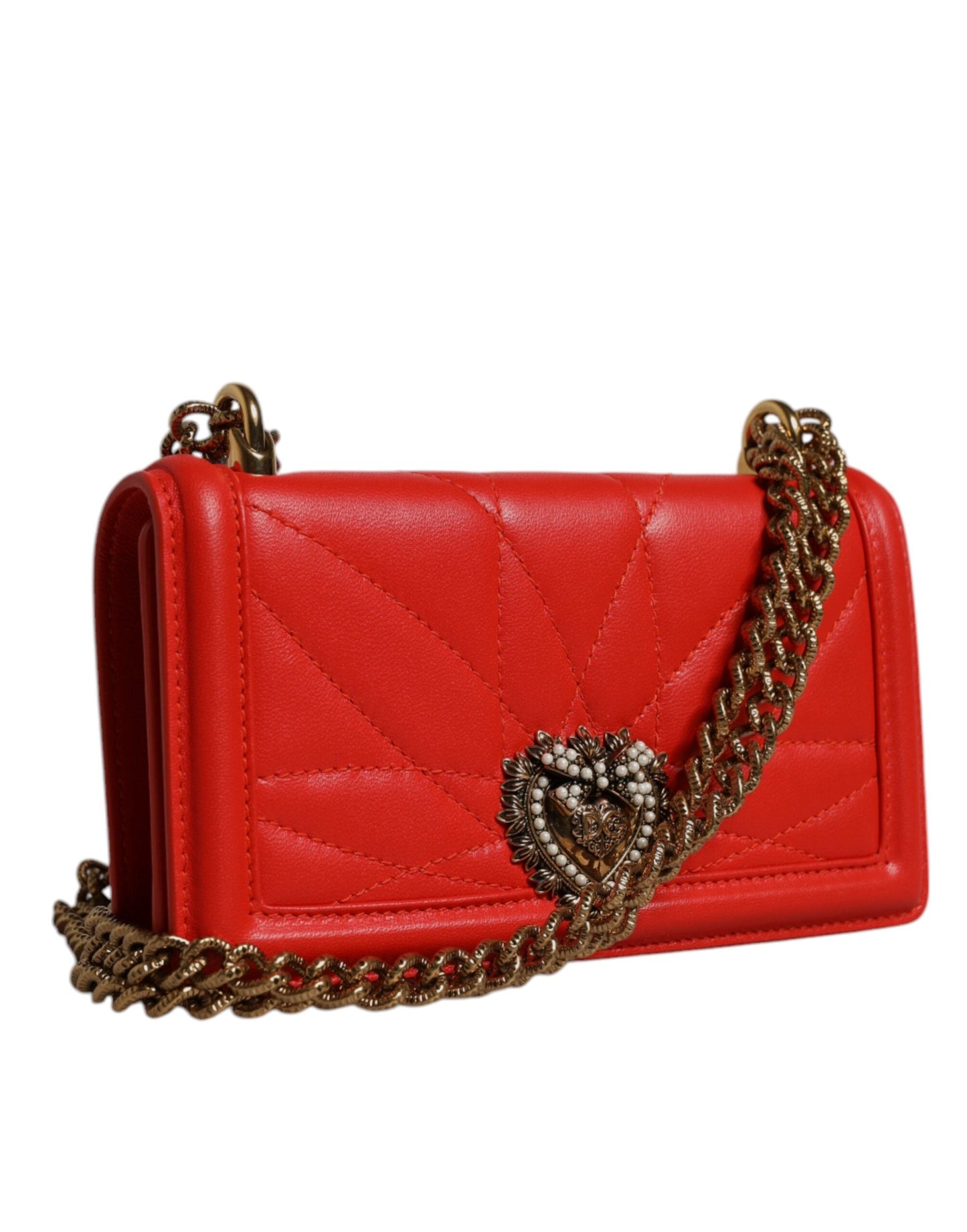 Dolce & Gabbana Red Quilted Devotion Crossbody Chain Phone Cover Women's Bag