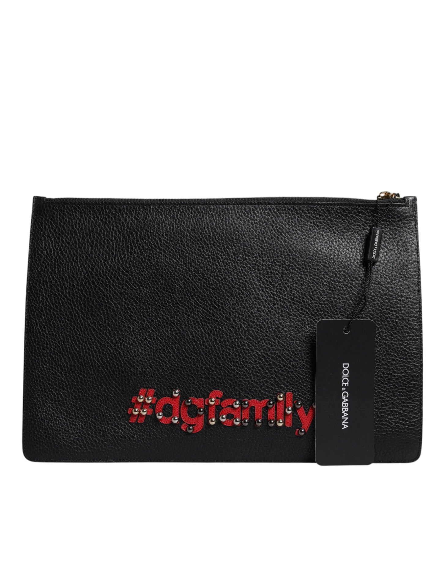 Dolce & Gabbana Black #DGFamily Embellished Leather Clutch Women's Bag