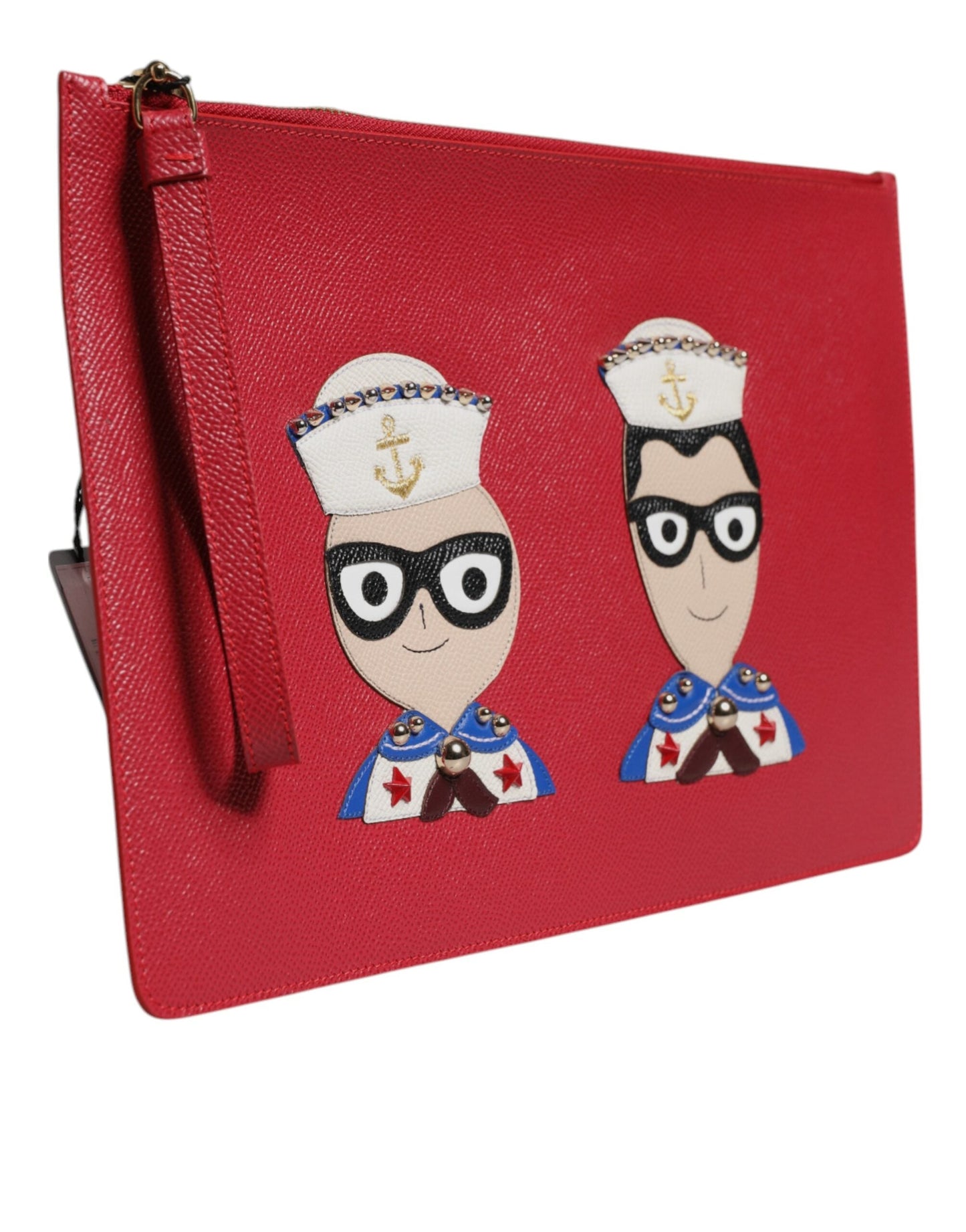 Dolce & Gabbana Red #DGFamily Embellished Leather Clutch Women's Bag