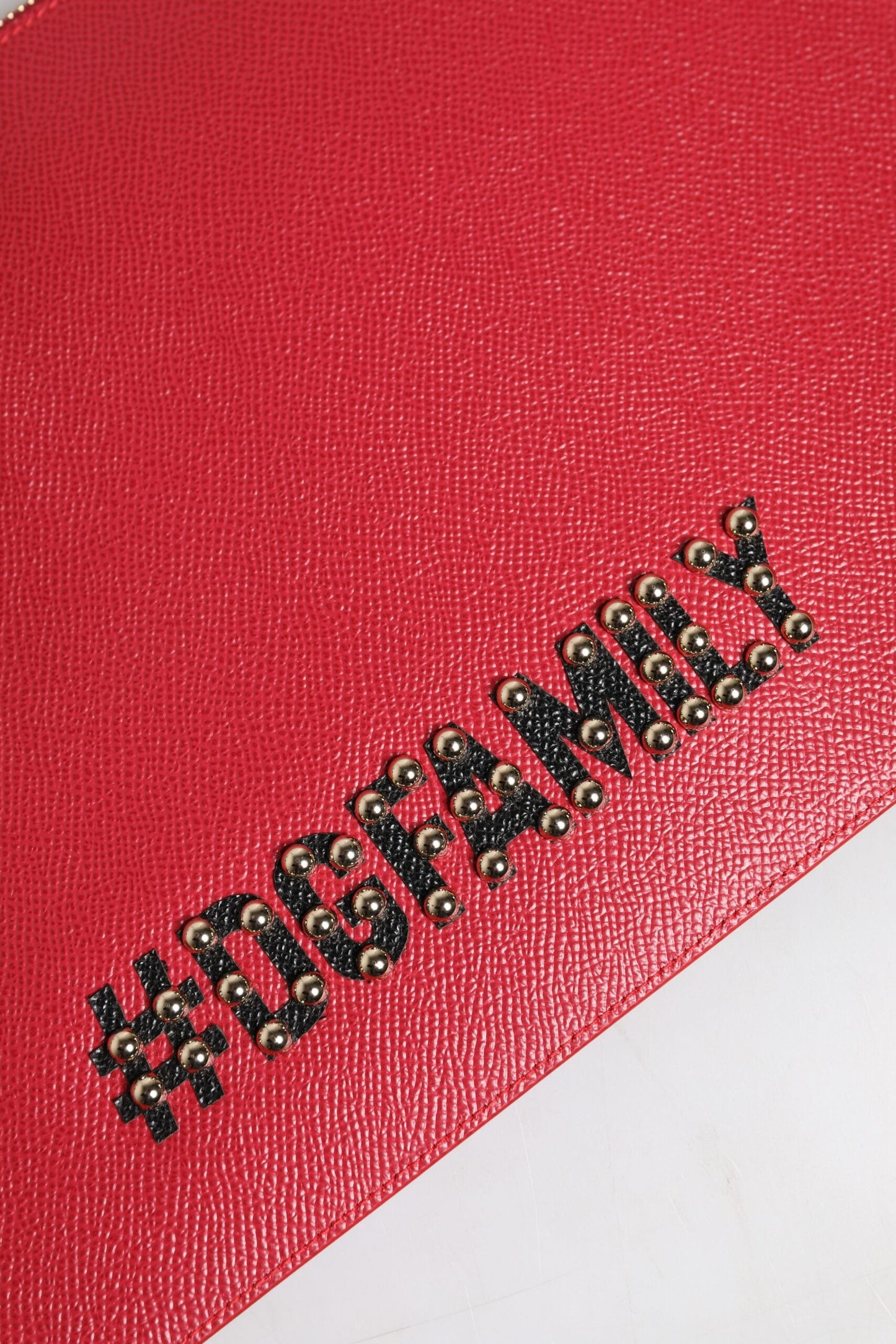 Dolce & Gabbana Red #DGFamily Embellished Leather Clutch Women's Bag