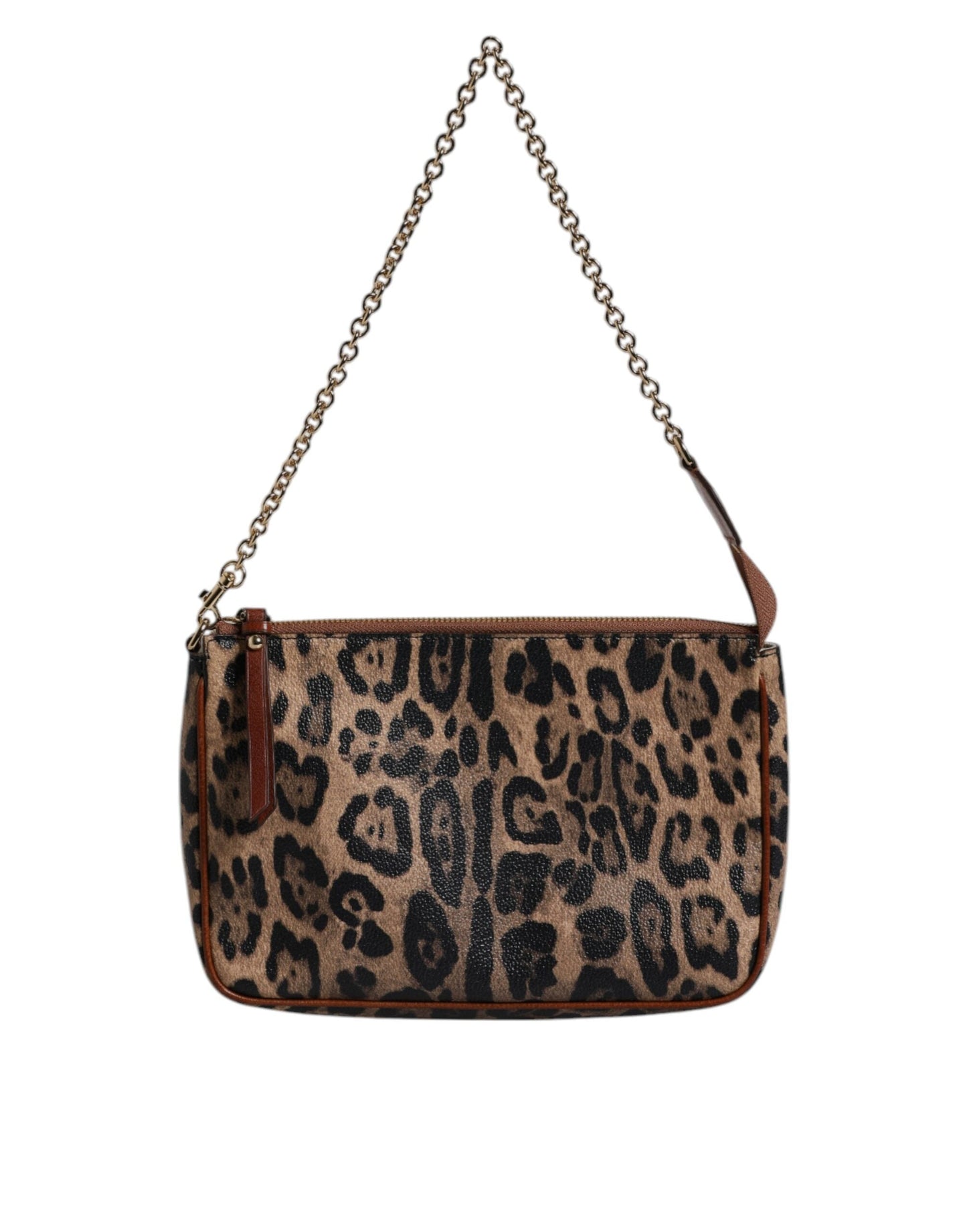 Dolce & Gabbana Brown Leopard Leather Shoulder Chain Strap Women's Bag ()