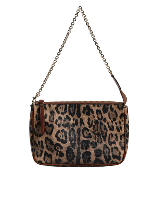 Dolce & Gabbana Brown Leopard Leather Shoulder Chain Strap Women's Bag ()