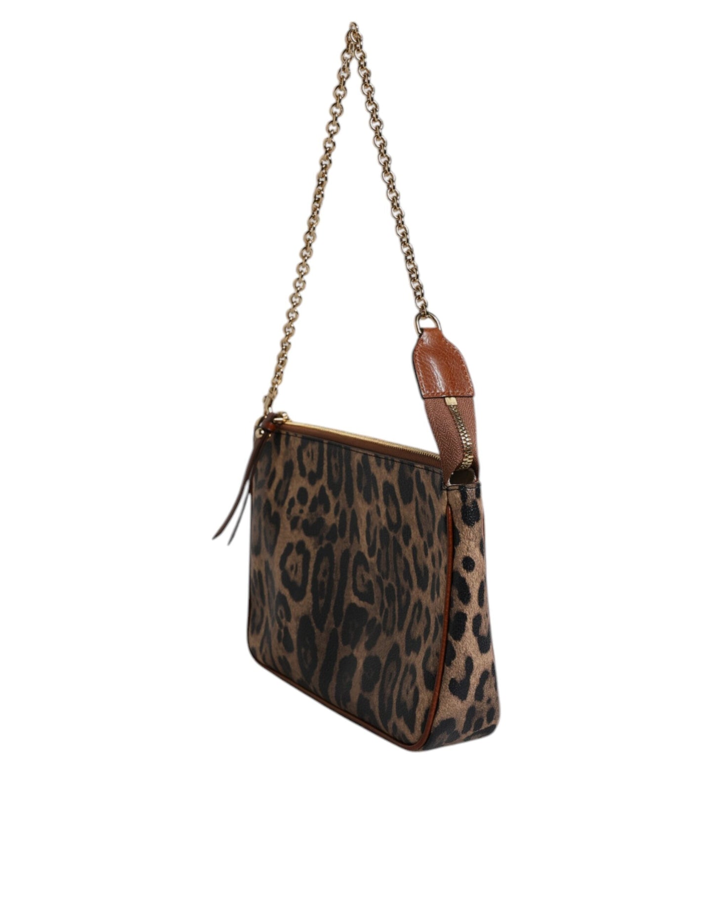 Dolce & Gabbana Brown Leopard Leather Shoulder Chain Strap Women's Bag ()