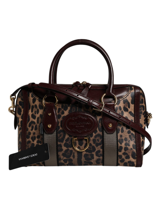 Dolce & Gabbana Brown Leopard Leather Shoulder Strap Duffle Women's Bag