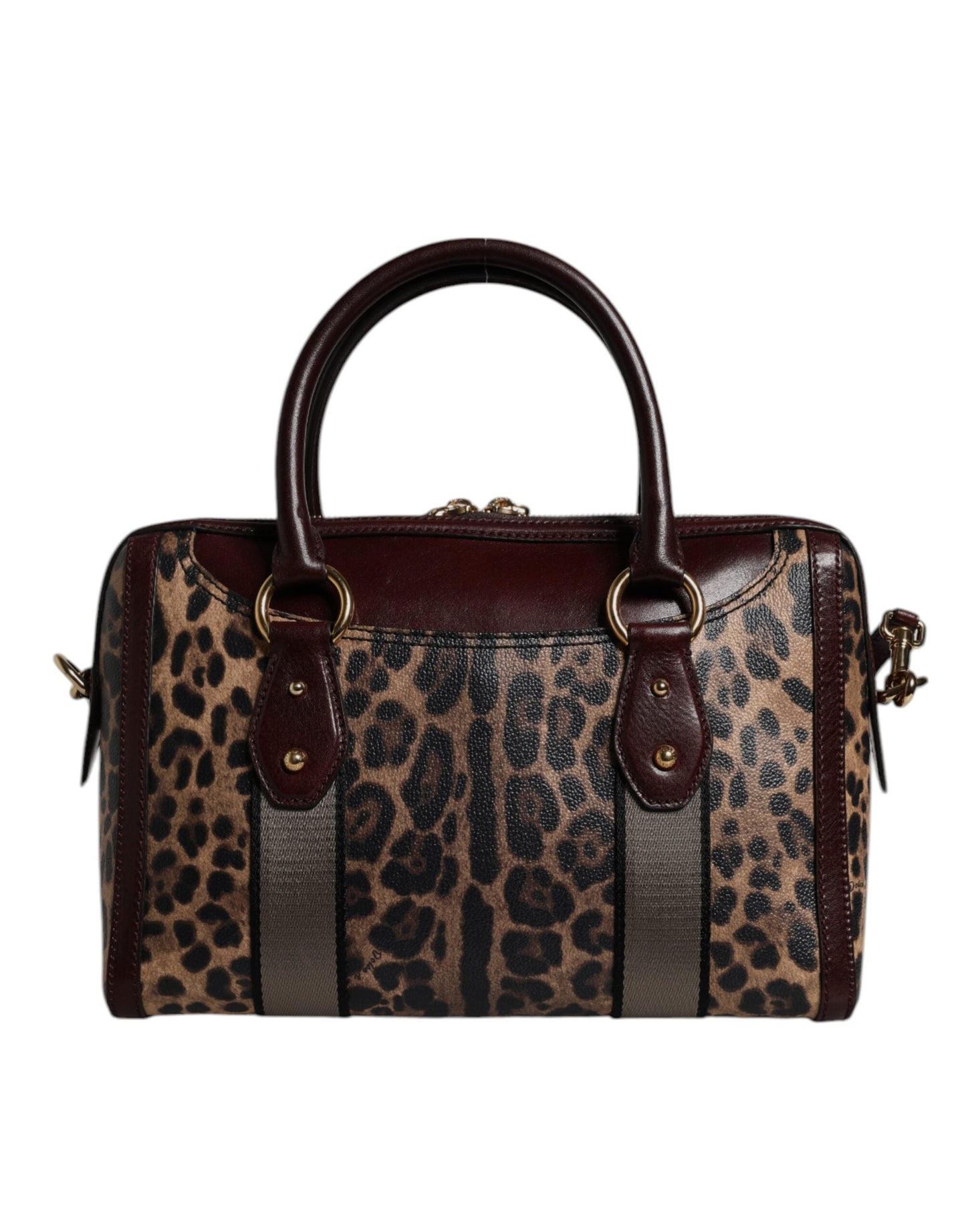 Dolce & Gabbana Brown Leopard Leather Shoulder Strap Duffle Women's Bag