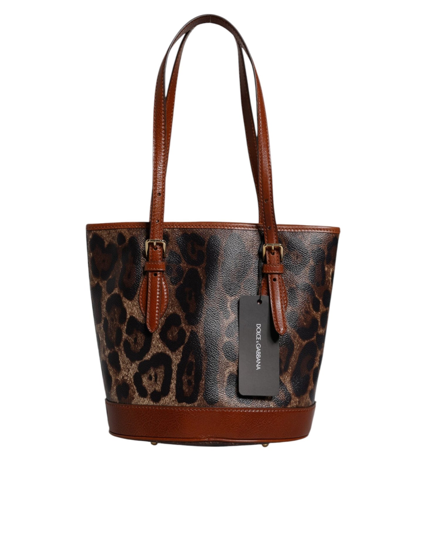 Dolce & Gabbana Brown Leopard Leather Shoulder Strap Tote Women's Bag