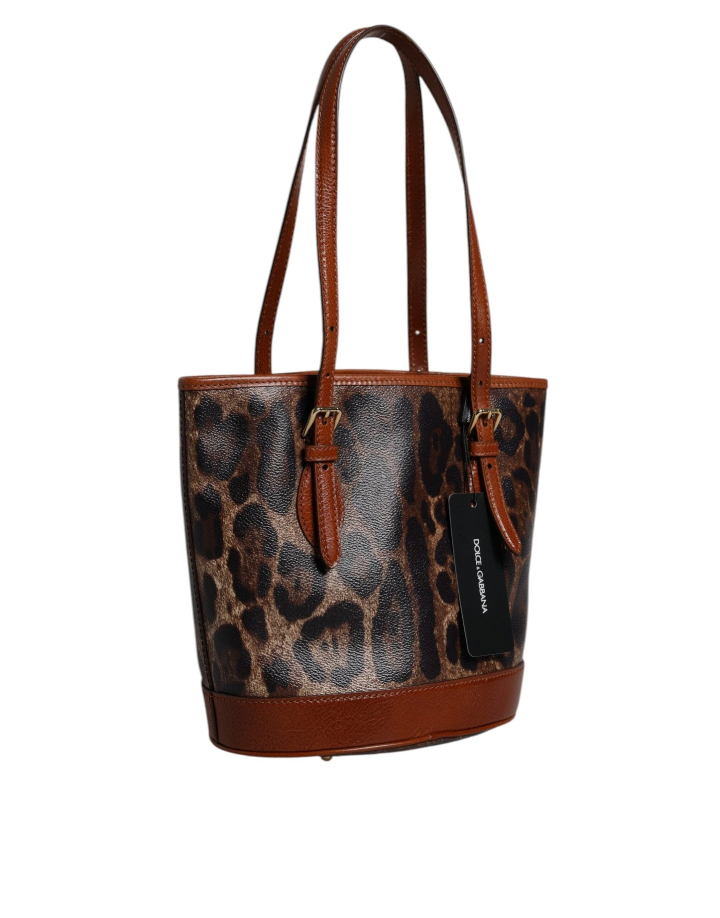 Dolce & Gabbana Brown Leopard Leather Shoulder Strap Tote Women's Bag