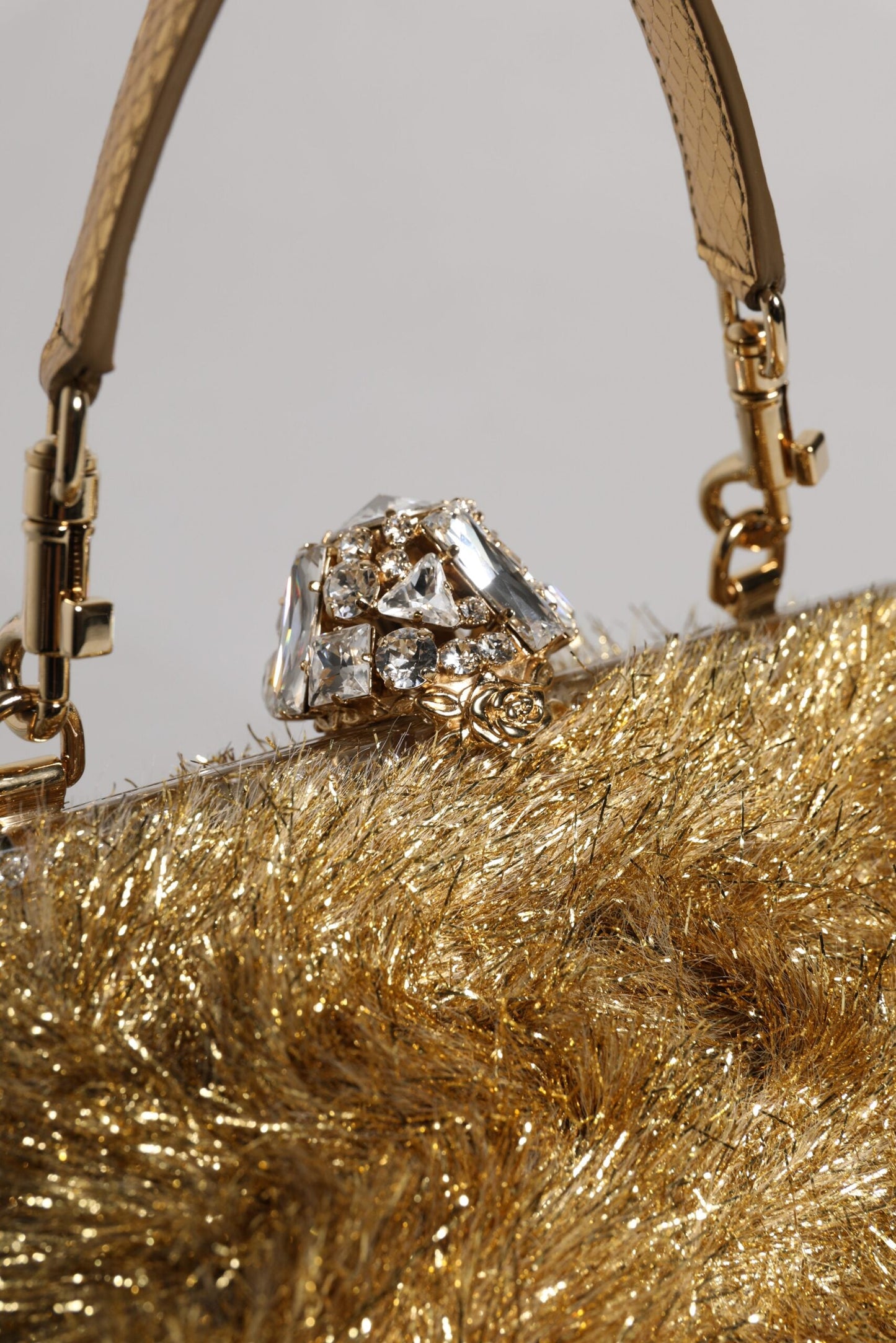 Dolce & Gabbana Gold Vanda Chain Strap Tinsel Crystal Evening Clutch Women's Bag