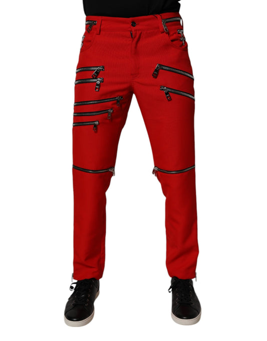 Dolce & Gabbana Red Zipper Embellished Straight Men's Pants