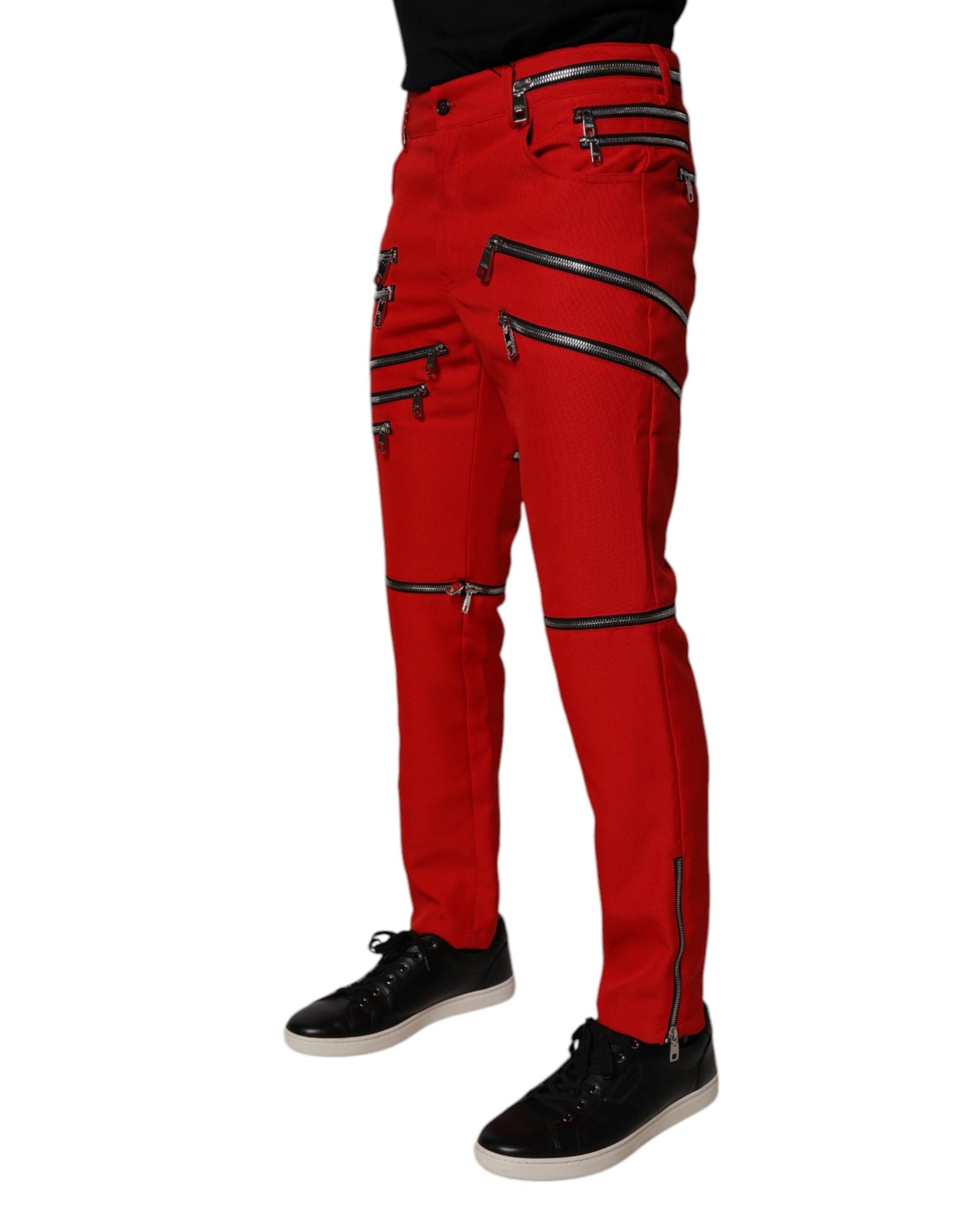 Dolce & Gabbana Red Zipper Embellished Straight Men's Pants