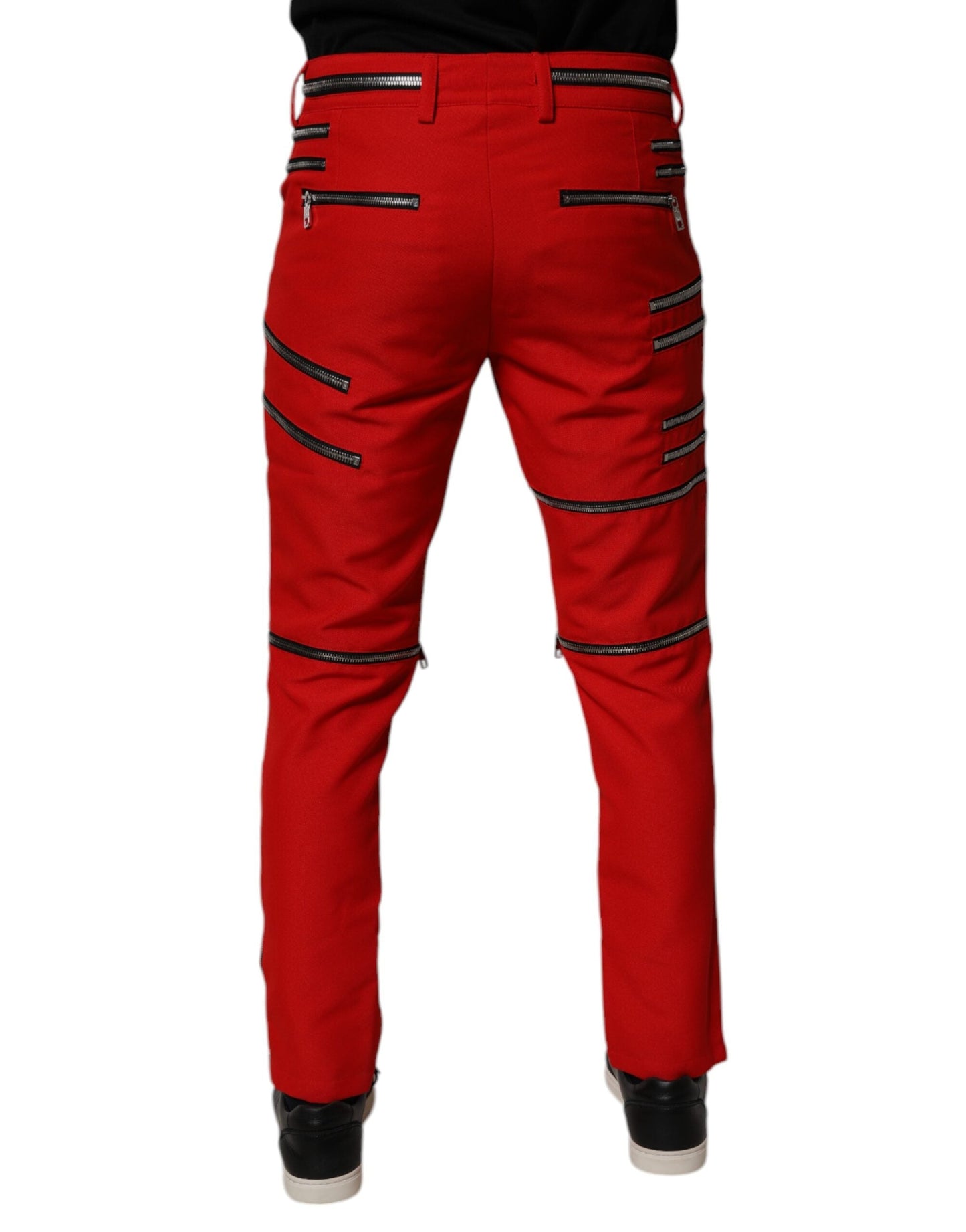 Dolce & Gabbana Red Zipper Embellished Straight Men's Pants