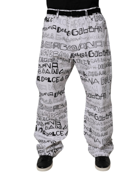 Dolce & Gabbana White Logo Print Straight Men Denim Men's Jeans